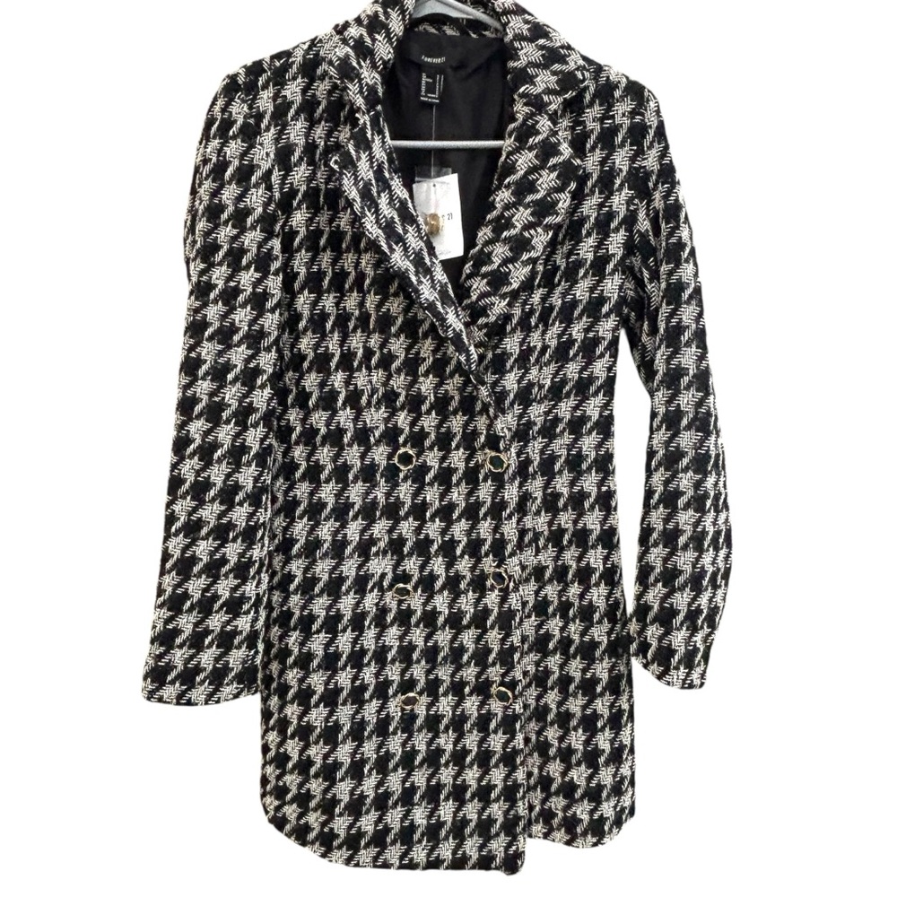 Houndstooth tweed f21 double panel collared trench blazer jacket coat